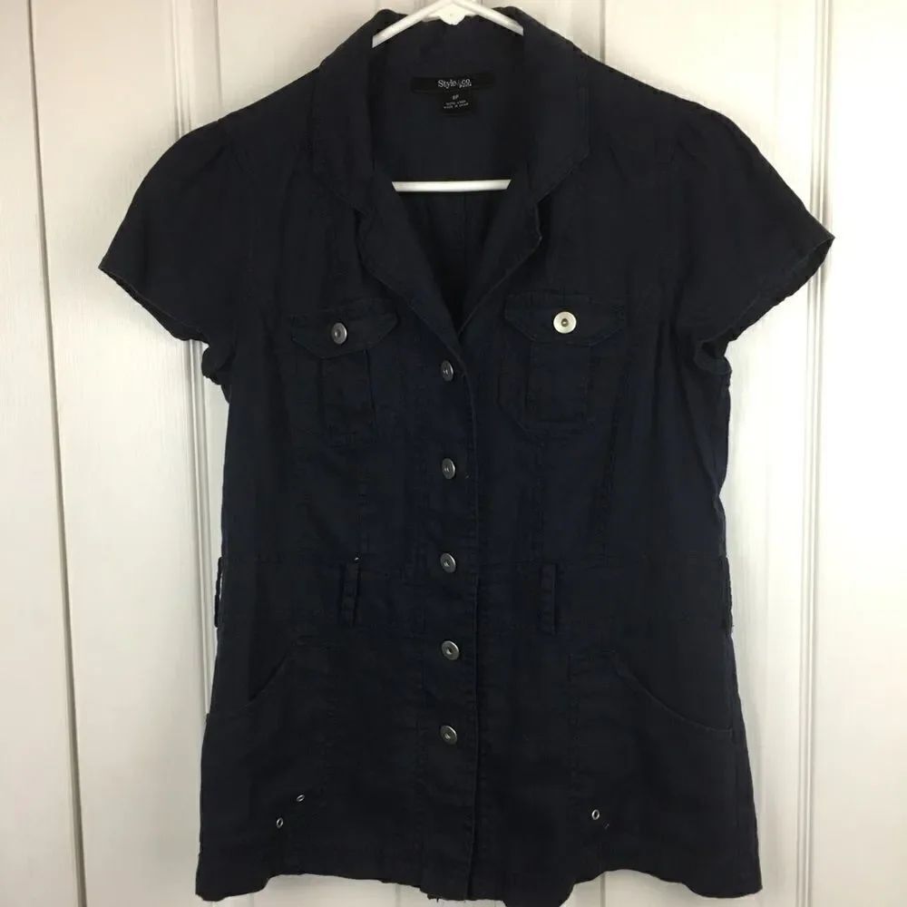 Style & Co Petite Navy Linen Blouse‎